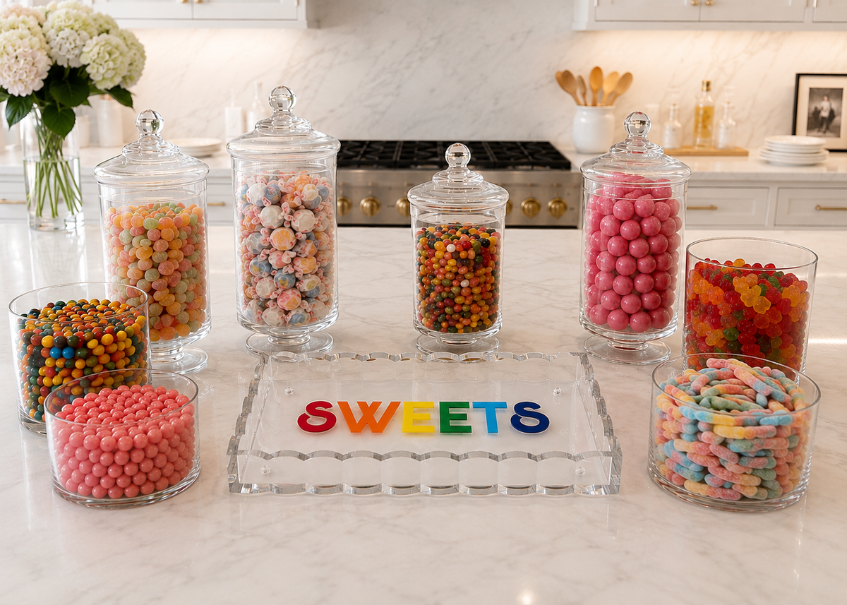 Personalized 9" x 6"  clear scalloped edge acrylic tray- SWEETS