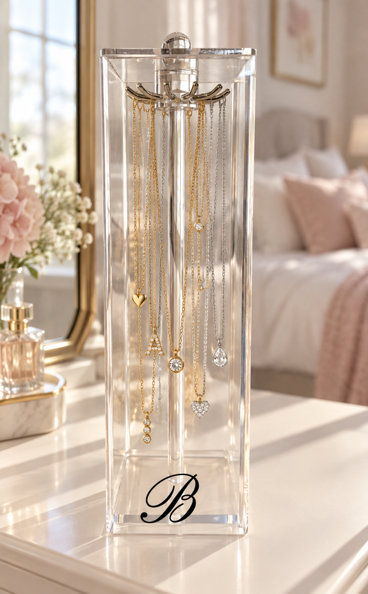Personalized 12" acrylic necklace holder with monogram