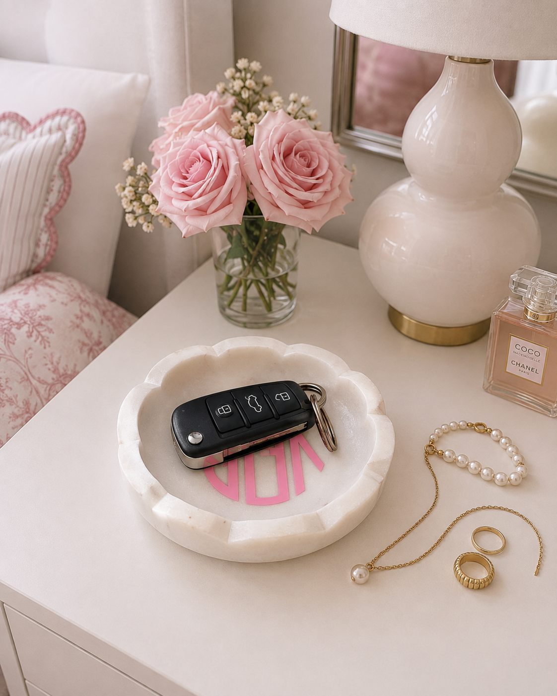 Personalized 4.5" white marble jewelry tray