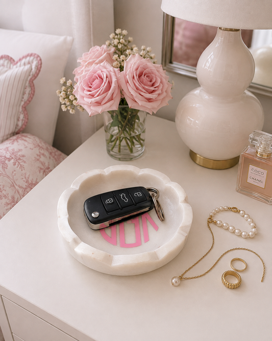 Personalized 4.5" white marble jewelry tray