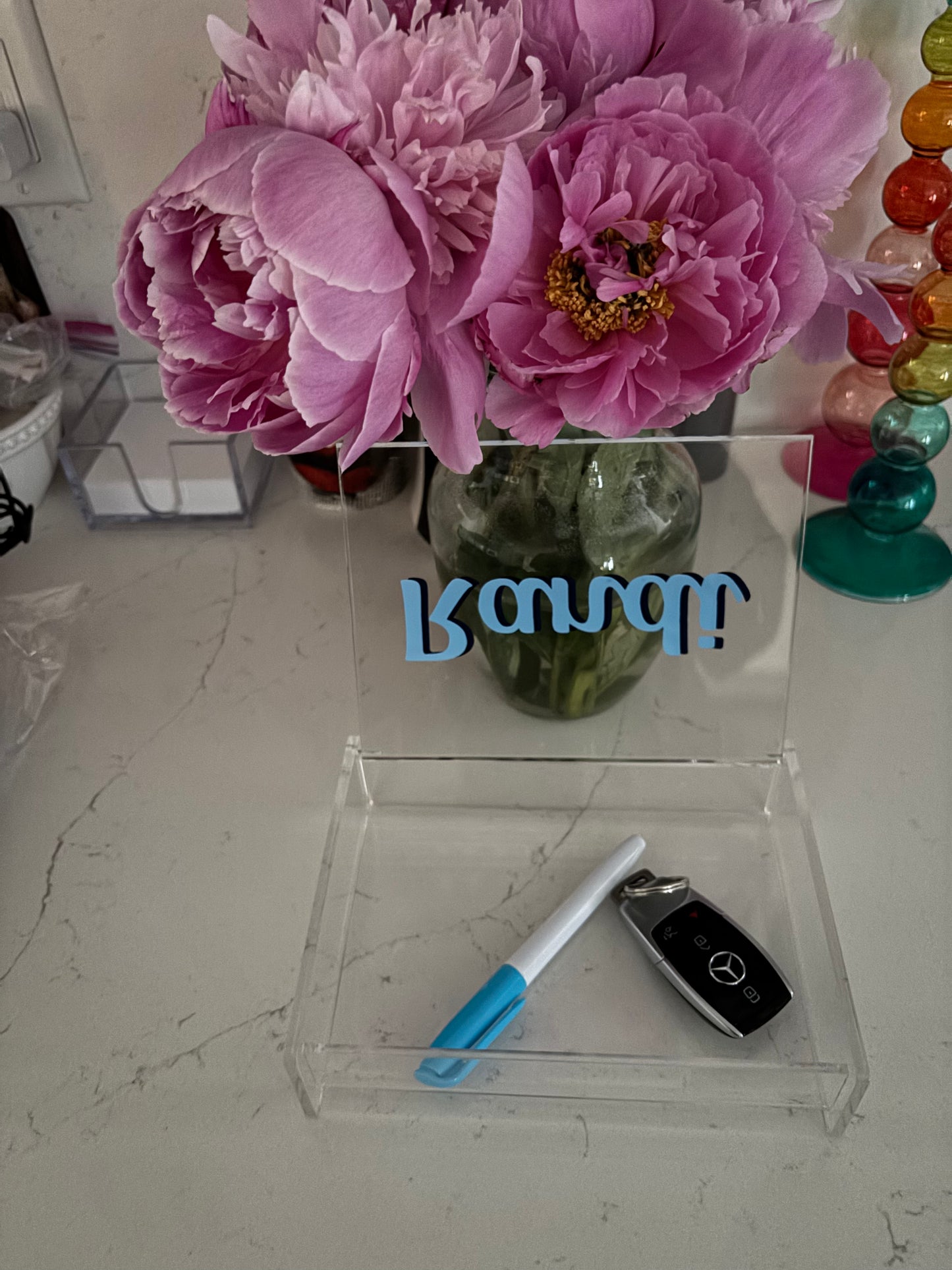 Personalized 6” x 5.5” acrylic catch all box with 2 color name