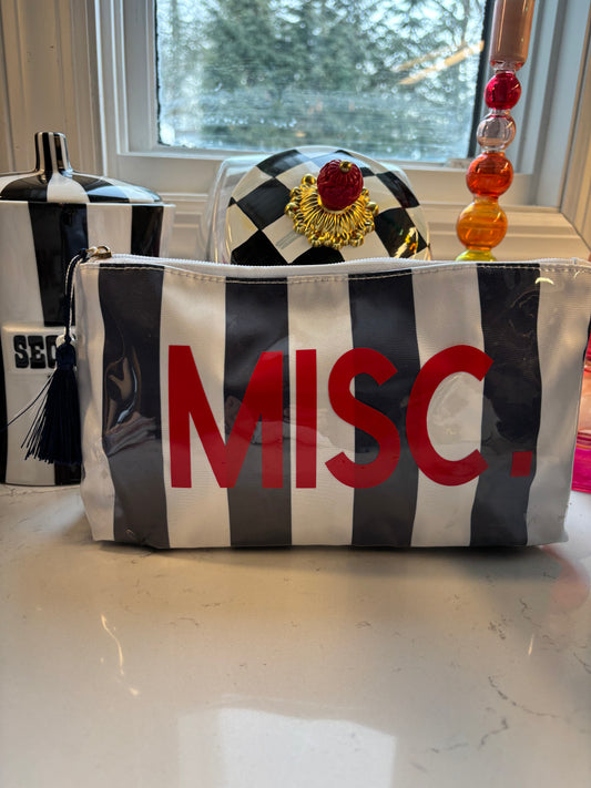 Personalized coated makeup bag with tassle closure- navy/white- medium