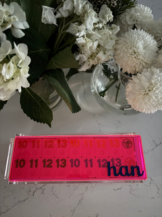 Personalized acrylic rummikub set - transparent pink