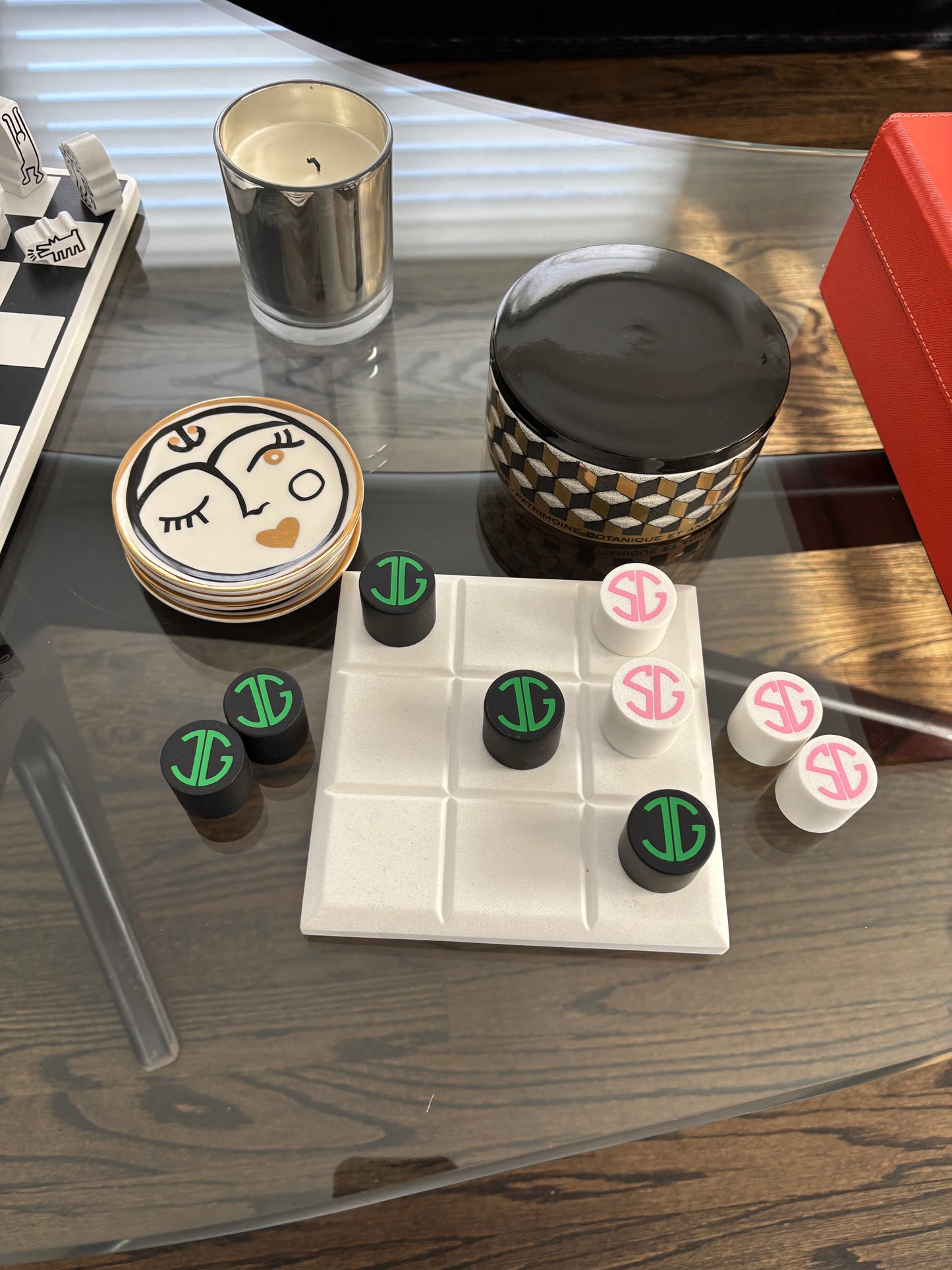 Personalized marble tic tac toe set
