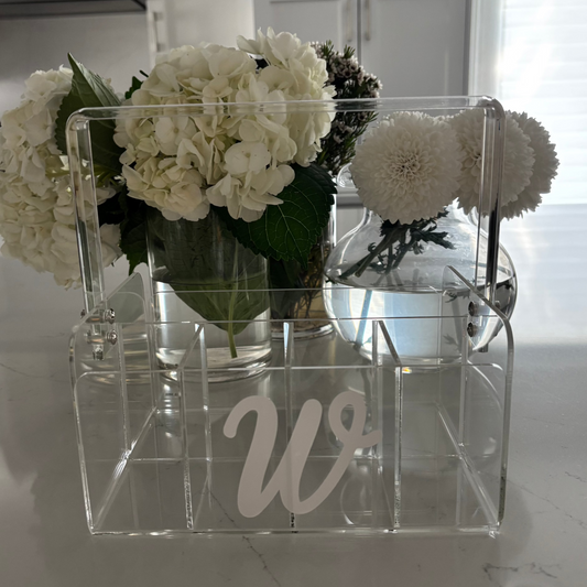 Personalized clear acrylic silverware caddy - one letter monogram