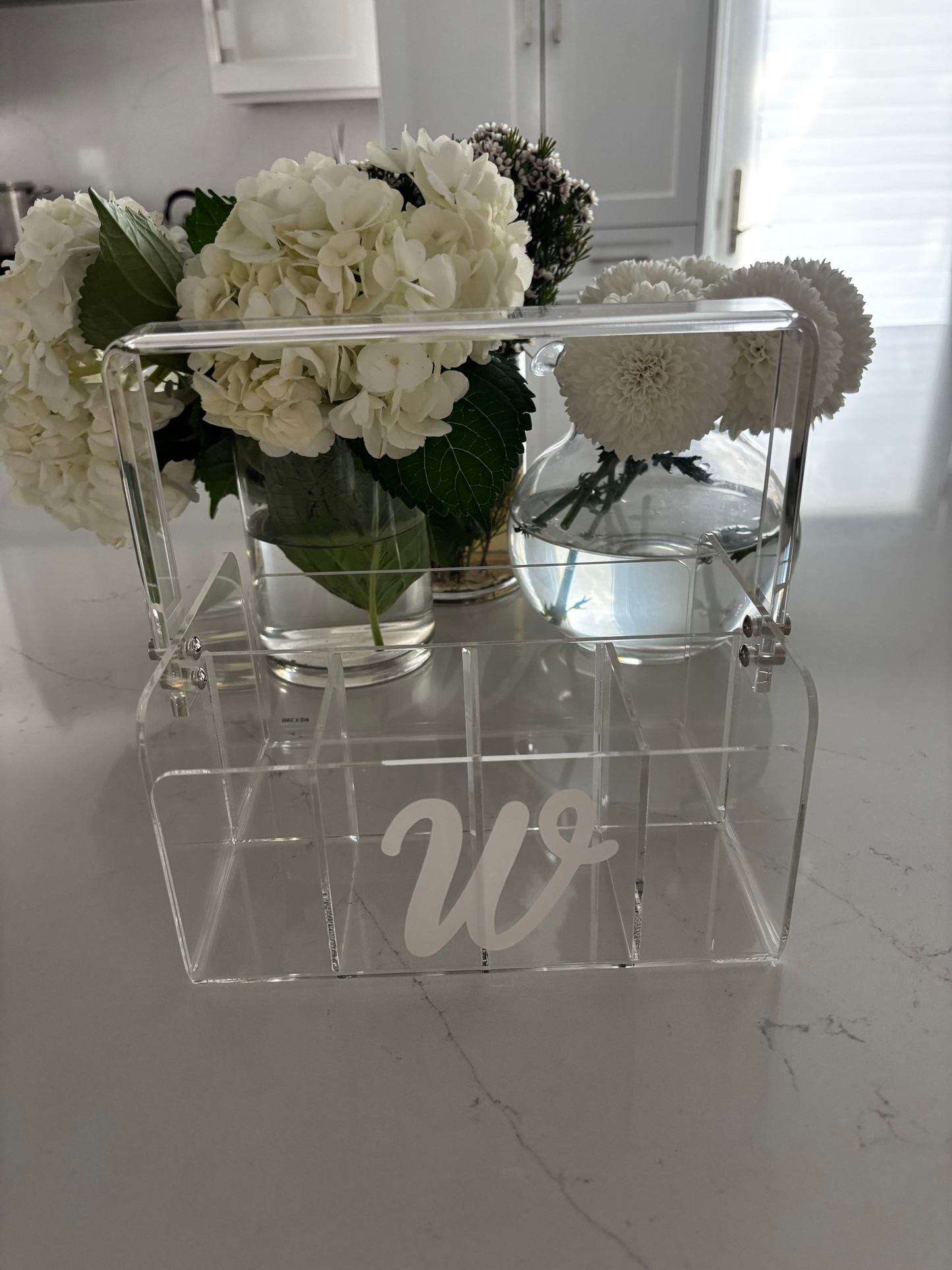 Personalized clear acrylic silverware caddy - one letter monogram