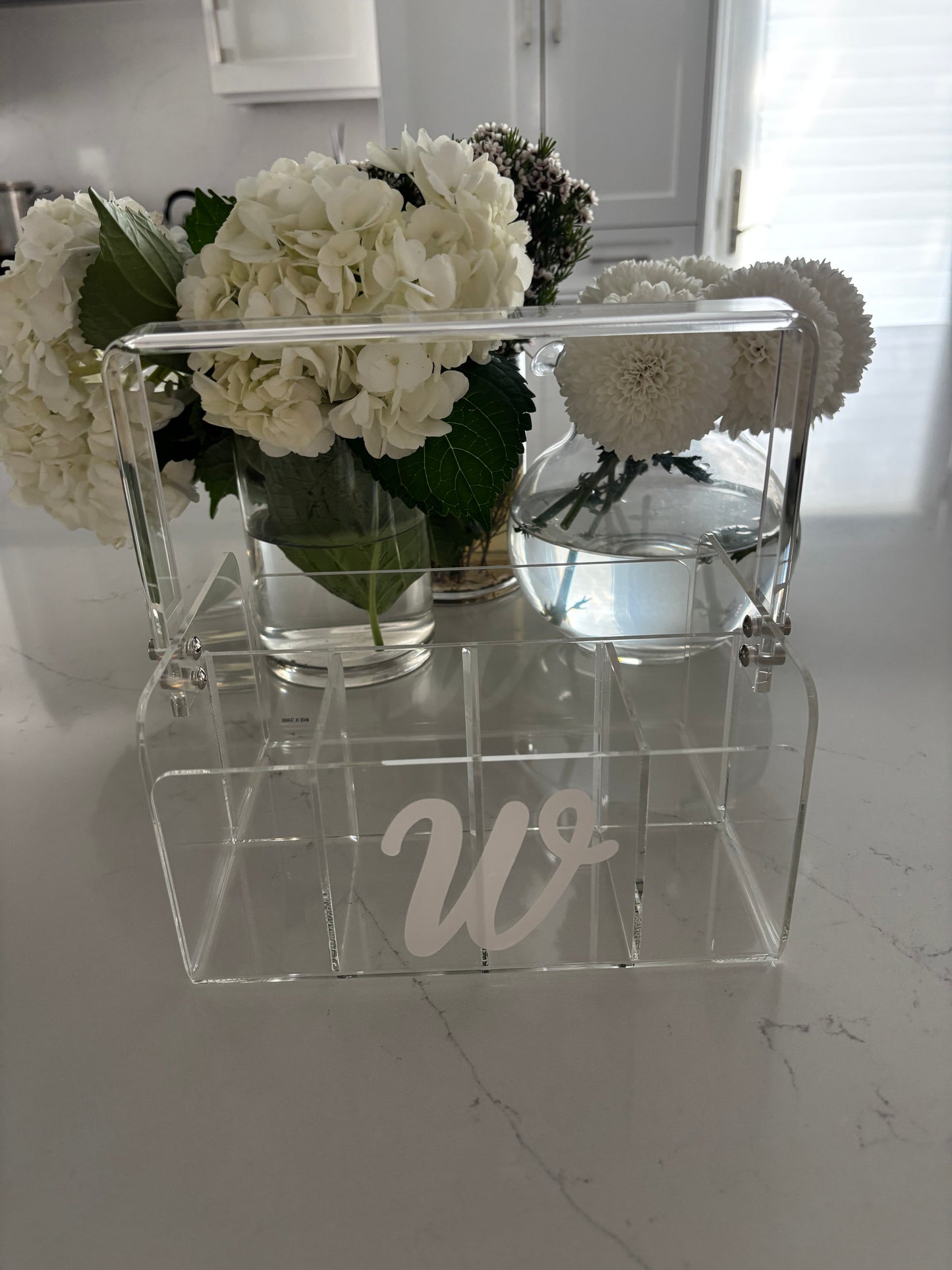 Personalized clear acrylic silverware caddy - one letter monogram