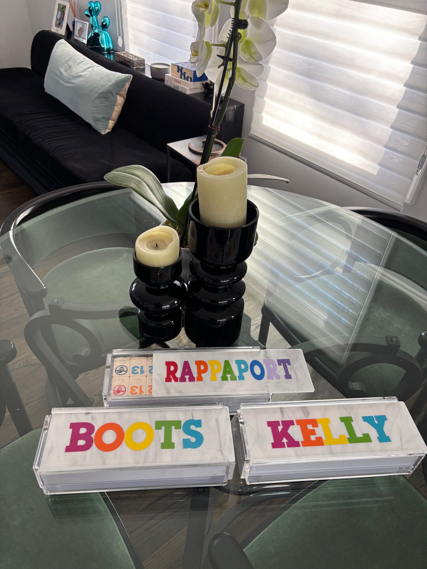 Personalized luxury acrylic rummikub set - custom name opaque white lid