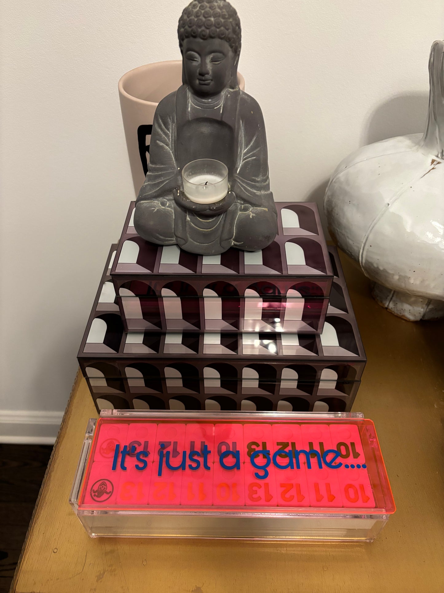 personalized luxury acrylic rummikub set - transparent pink