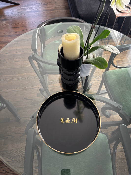 Personalized round tray - modern monogram