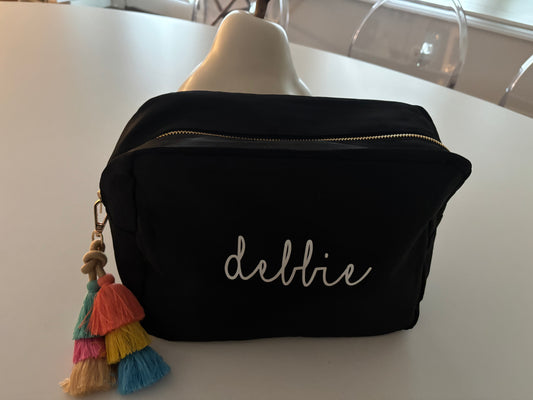 Personalized black nylon makeup bag with your name