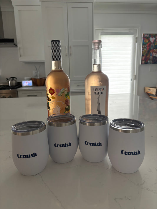 Personalized 12 ounce white stainless steel tumbler with lid / set of 4 with last name