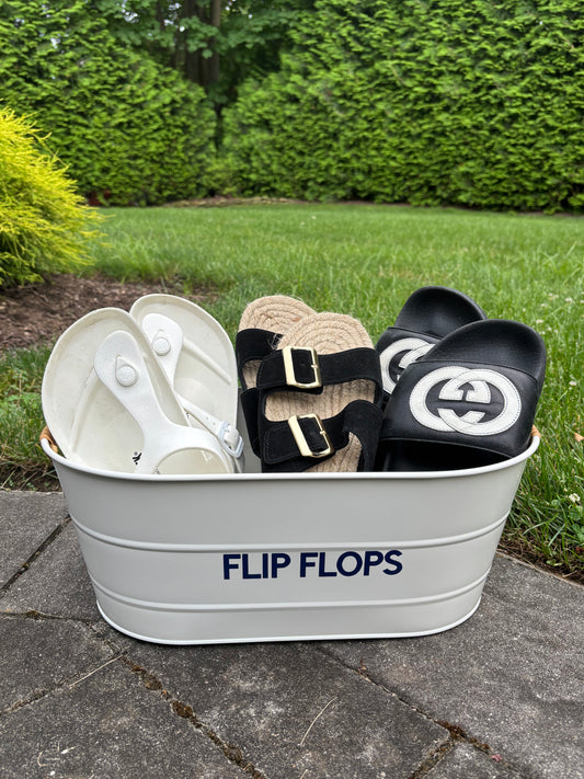16" white galvanized tin with rattan handles- FLIP FLOPS