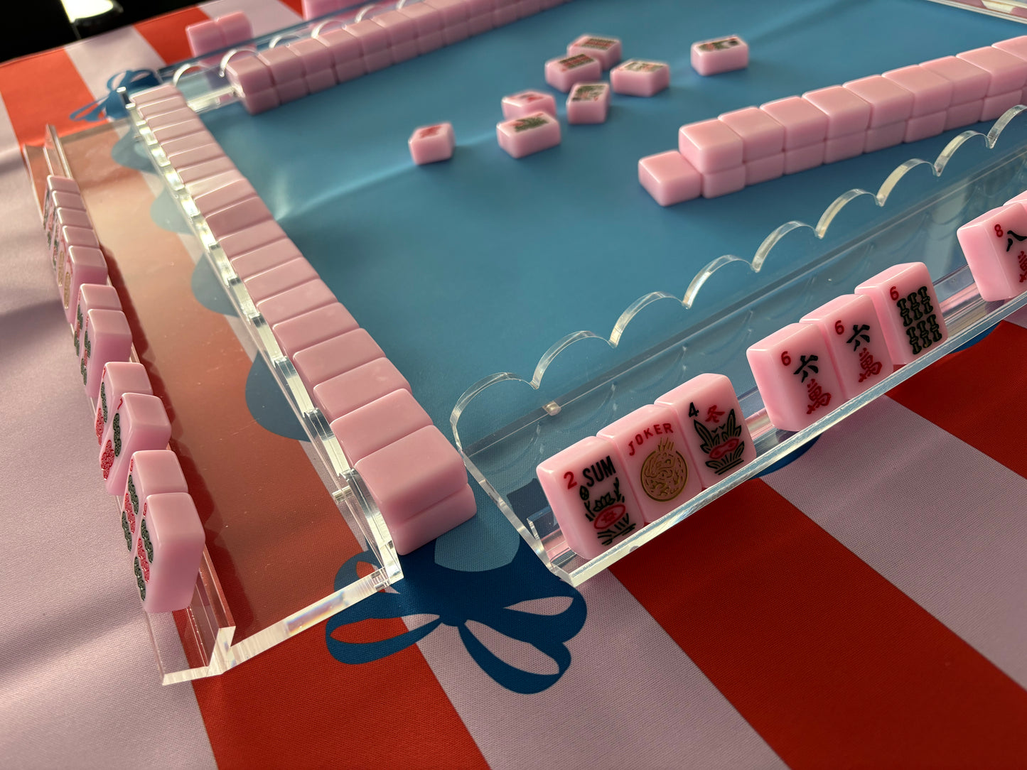 Clear acrylic 17.5" scalloped edge mahjong racks- set of 4