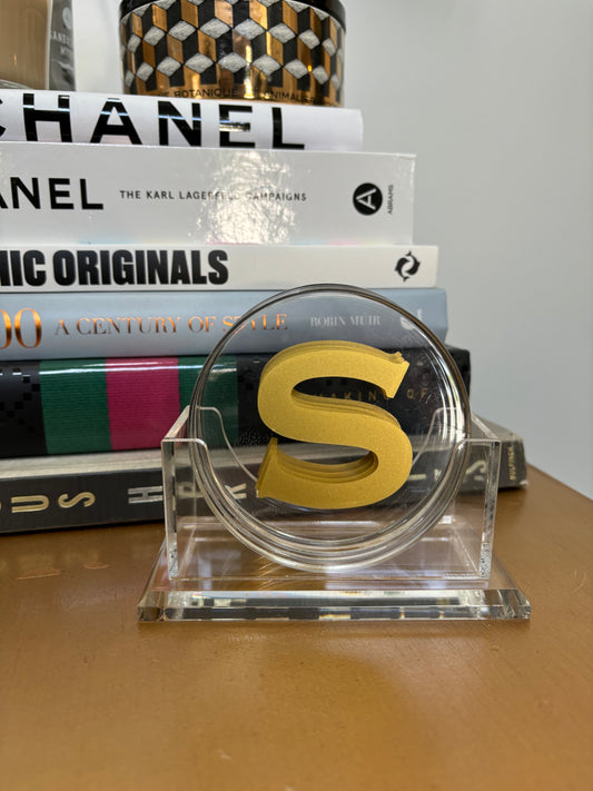 Personalized 4" clear acrylic round 1 letter monogram coasters - set of 4