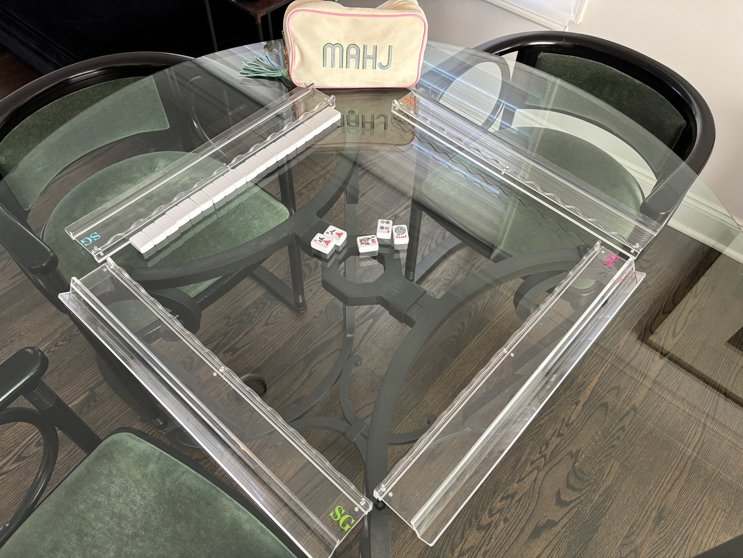 Personalized clear acrylic 20" scalloped edge mahjong racks- set of 4