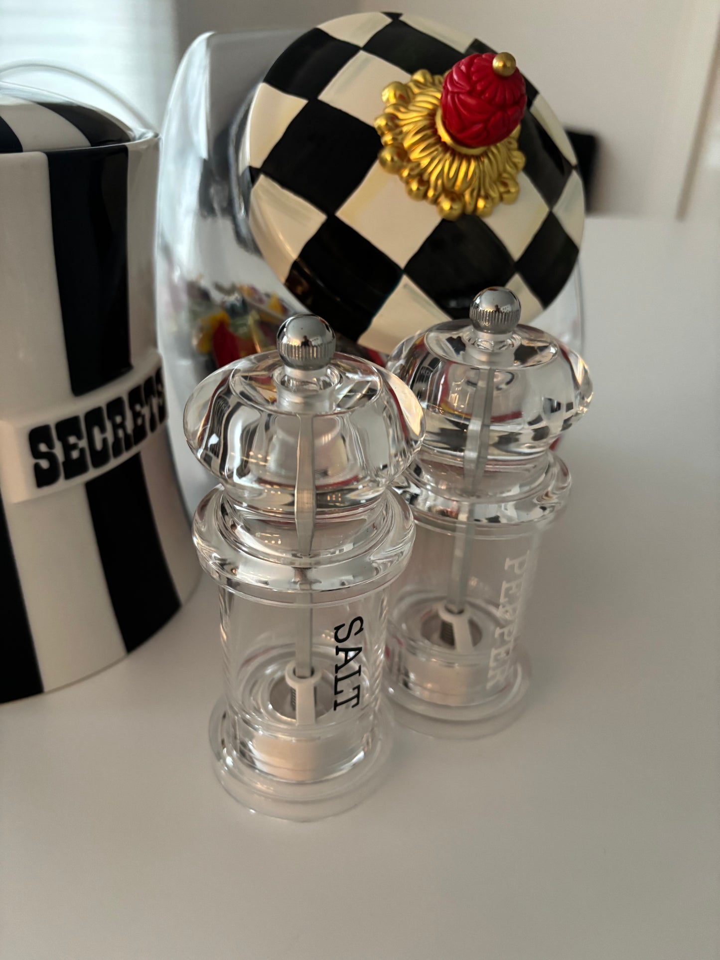Personalized acrylic 2.3" x 2.3" x 5" salt and pepper shakers- sold as set