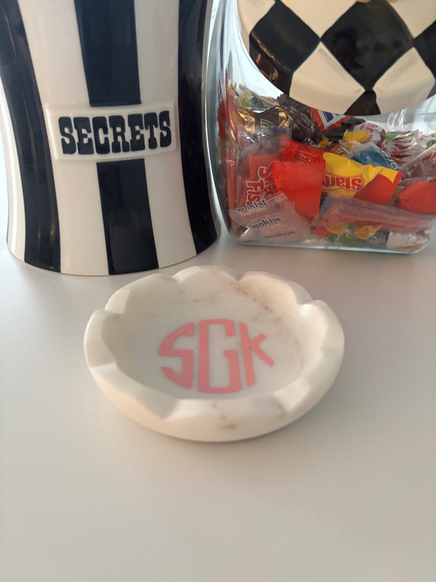 Personalized 4.5" white marble jewelry tray