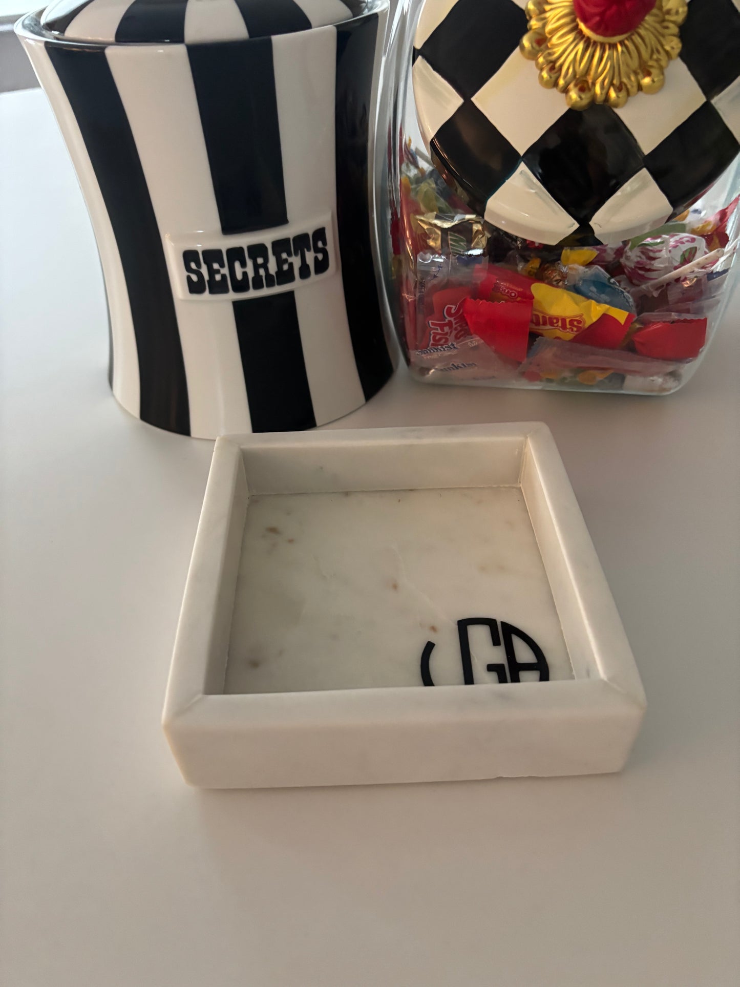 Personalized 5.3" white square marble tray