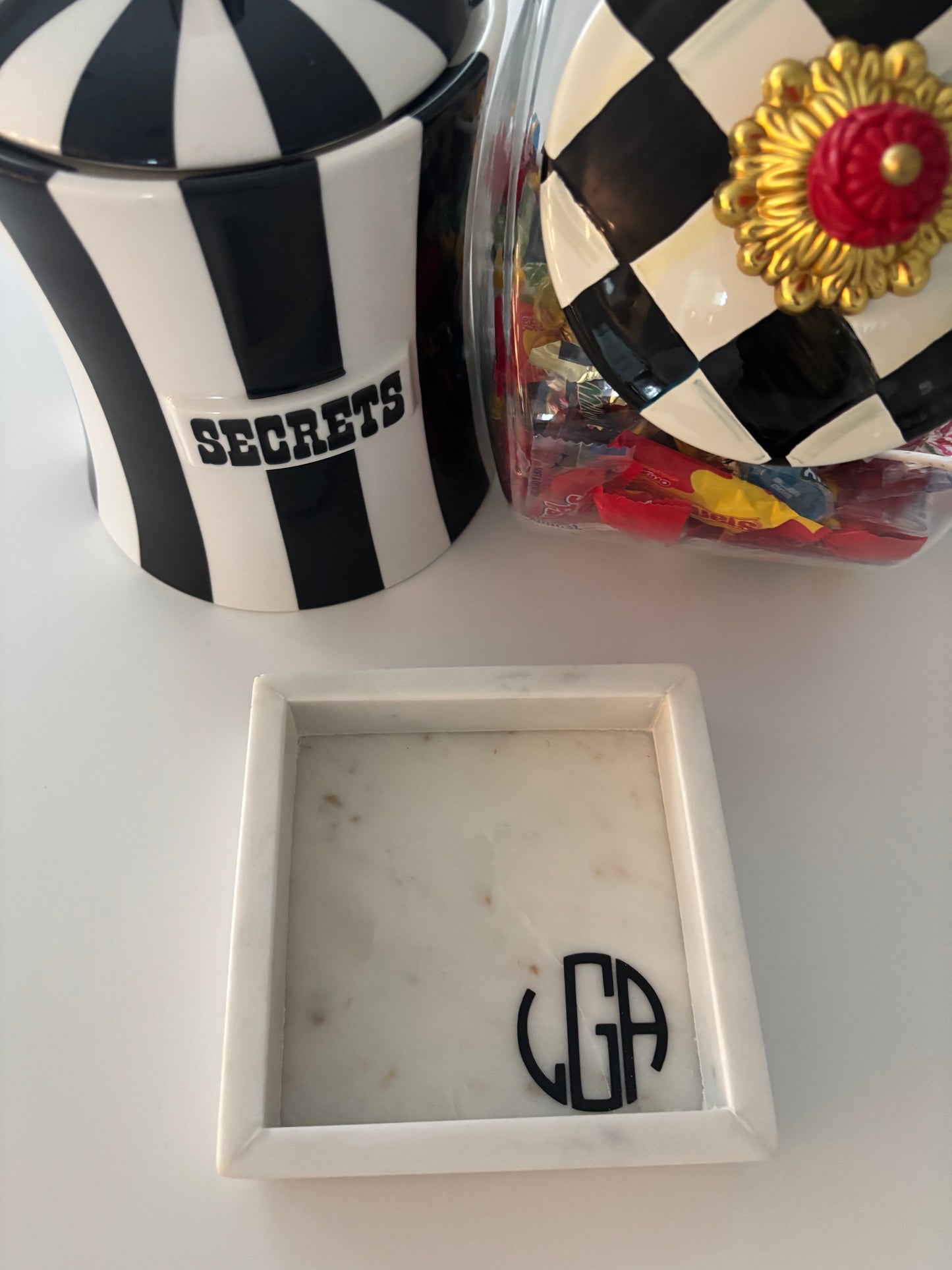 Personalized 5.3" white square marble tray