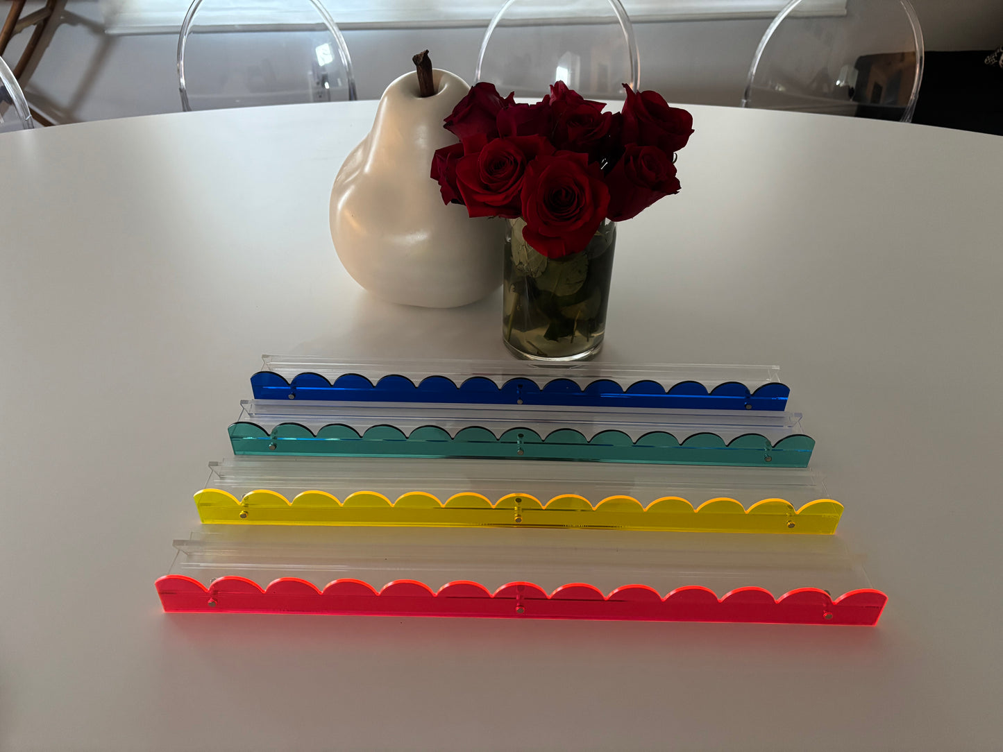 multi color acrylic 18.5" scalloped edge transparent mahjong racks- set of 4