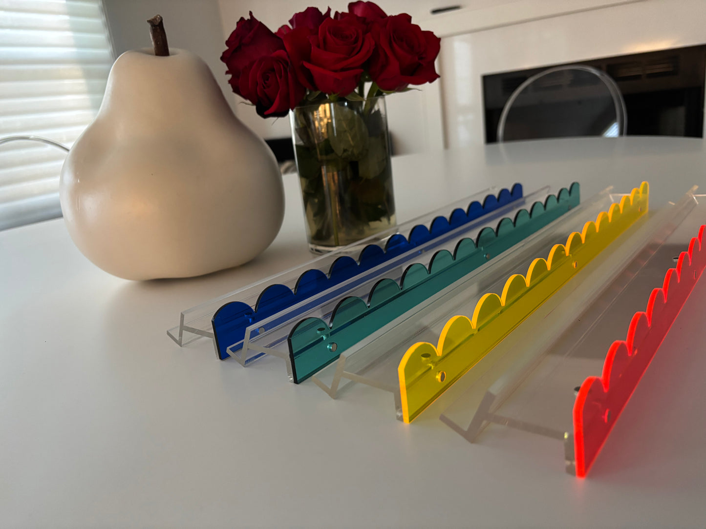 multi color acrylic 18.5" scalloped edge transparent mahjong racks- set of 4