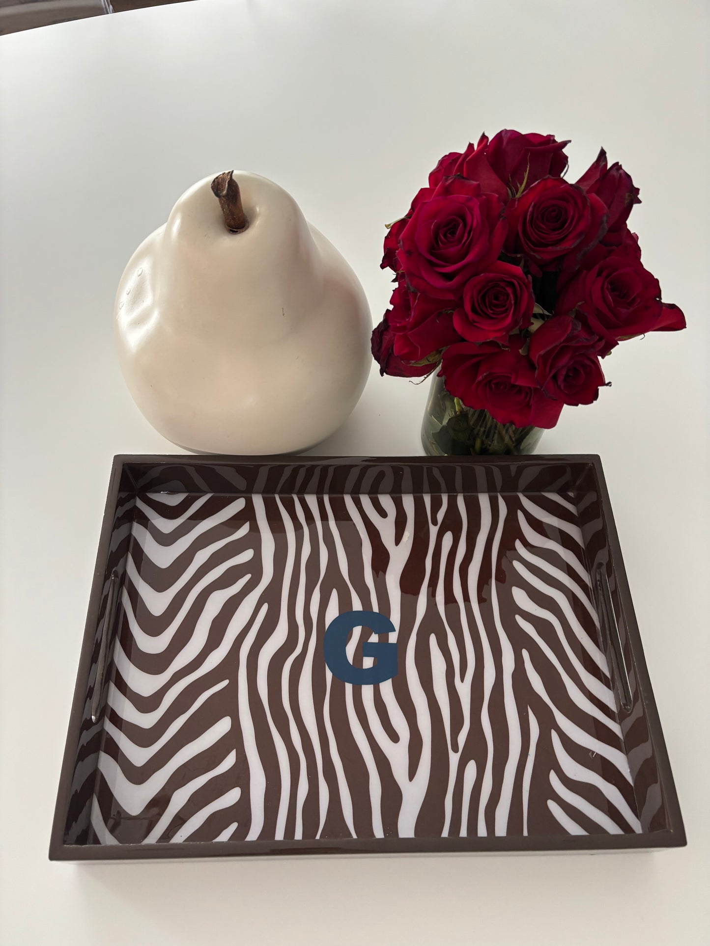 Zebra 11" x 15" lacquer serving tray with Monogram