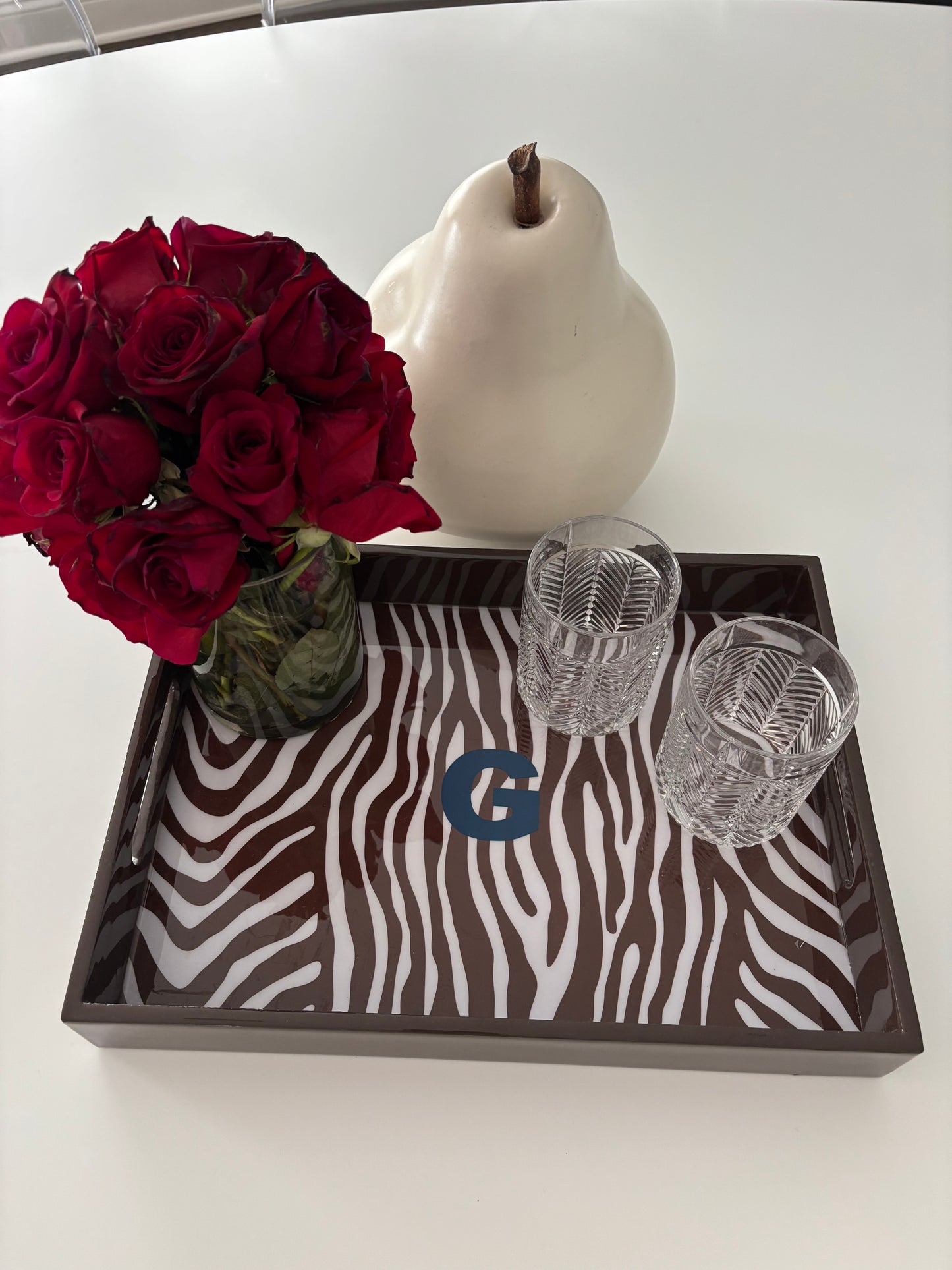 Zebra 11" x 15" lacquer serving tray with Monogram