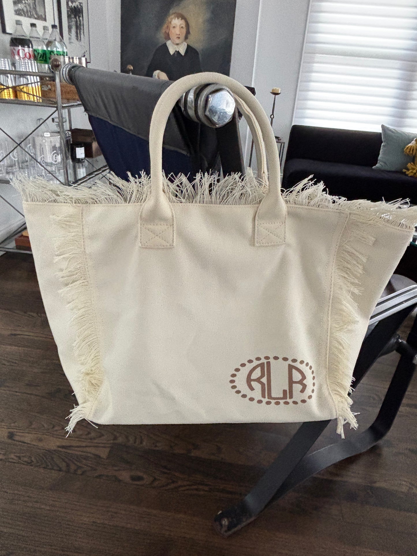 Personalized canvas fringe tote bag 20" x 12" x 8"