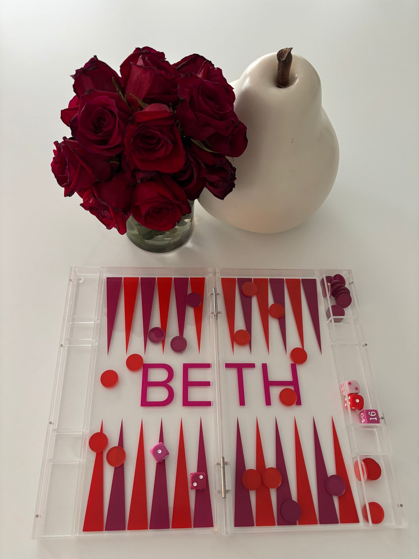 Personalized acrylic backgammon set - smaller size / good for travel
