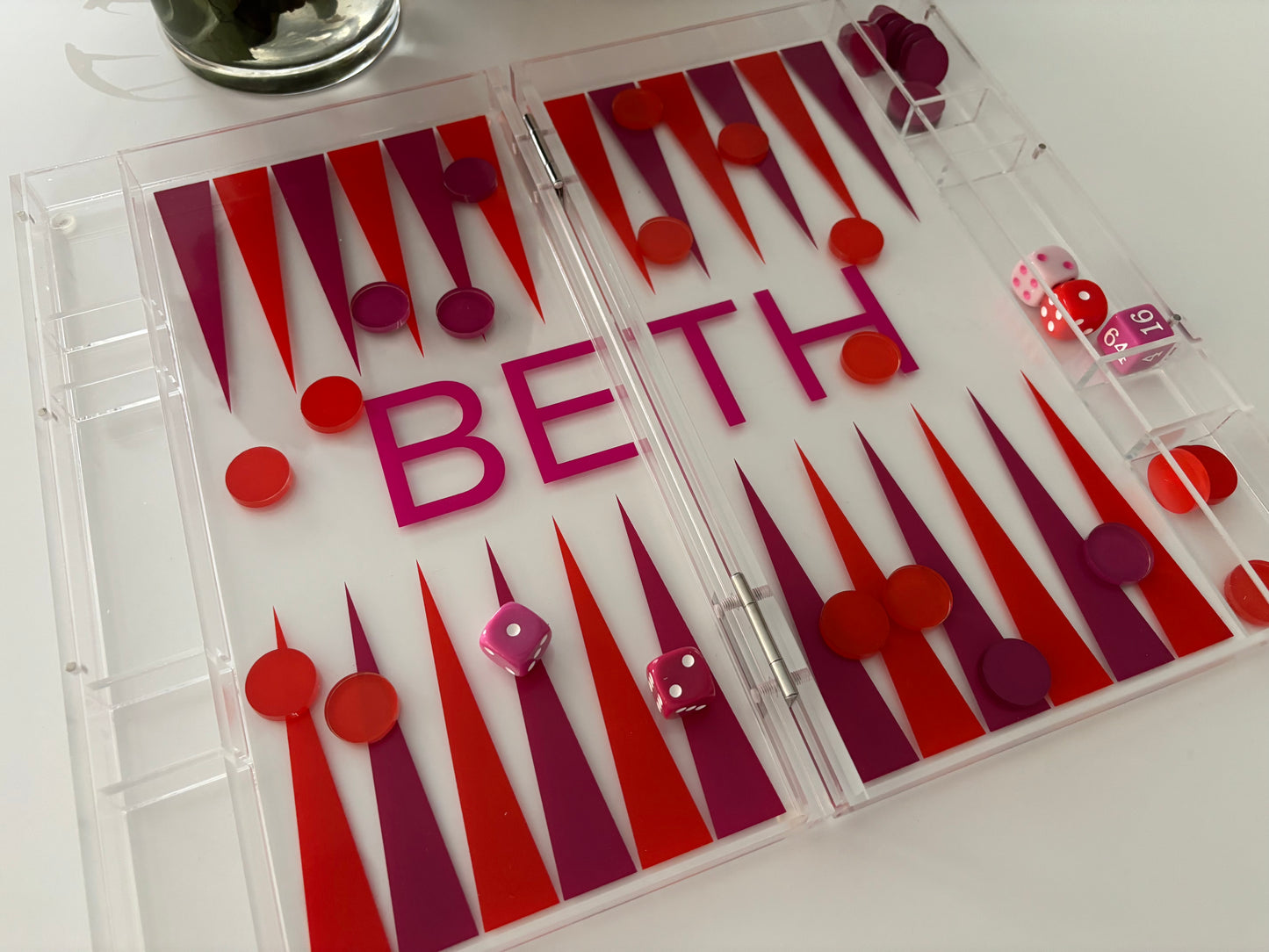 Personalized acrylic backgammon set - smaller size / good for travel