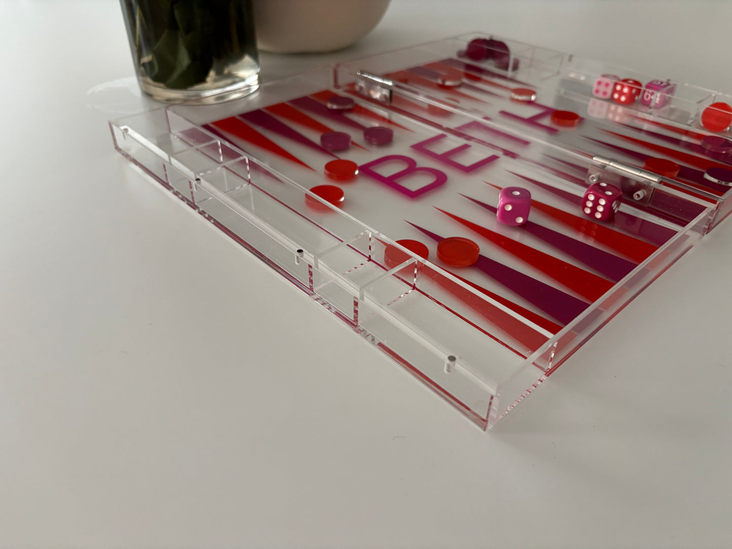 Personalized acrylic backgammon set - smaller size / good for travel