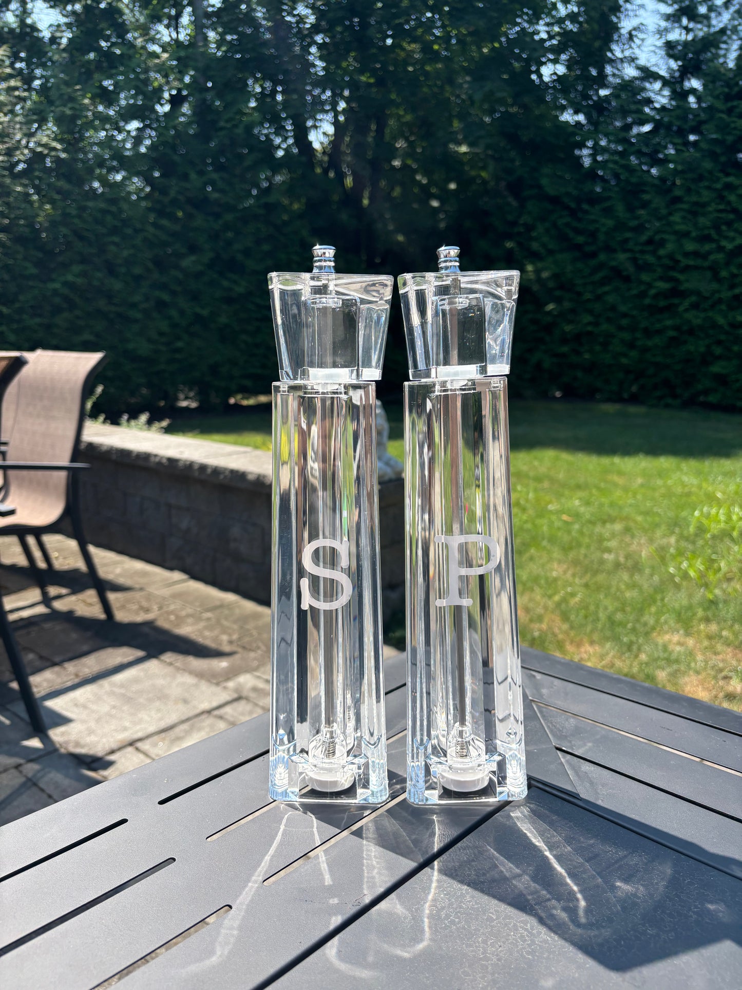 Personalized acrylic 12" salt and pepper shakers- white- sold as set