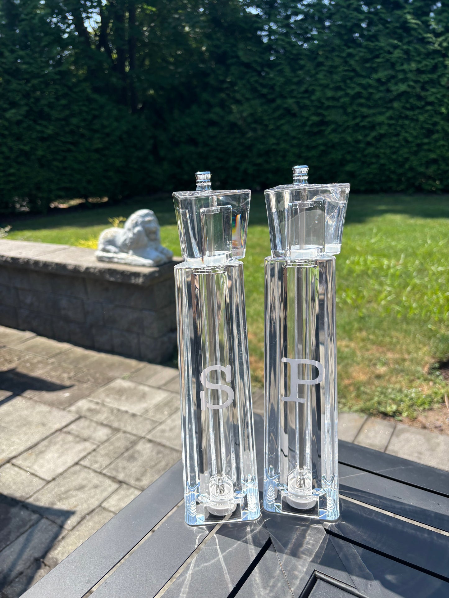 Personalized acrylic 12" salt and pepper shakers- white- sold as set