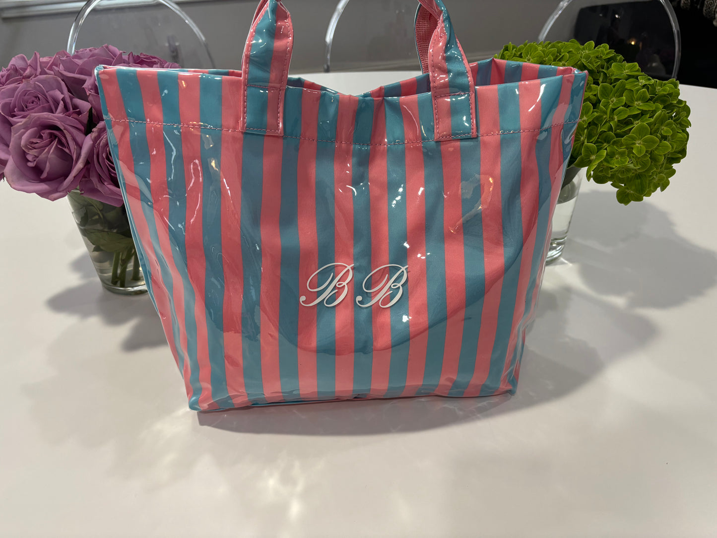 Personalized striped beach bag / waterproof  lt pink/ lt blue