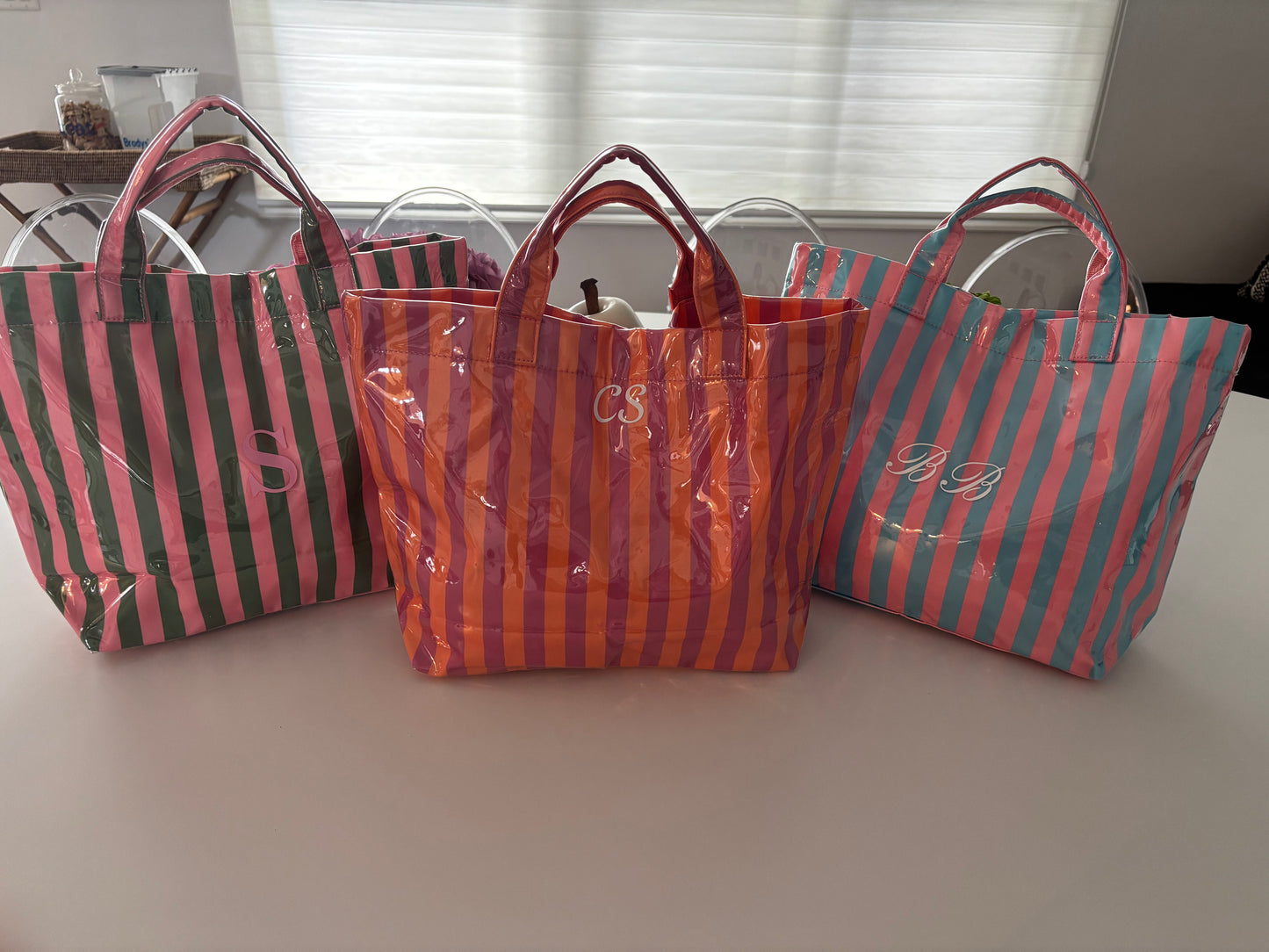 Personalized striped beach bag / waterproof  lt pink/ lt blue