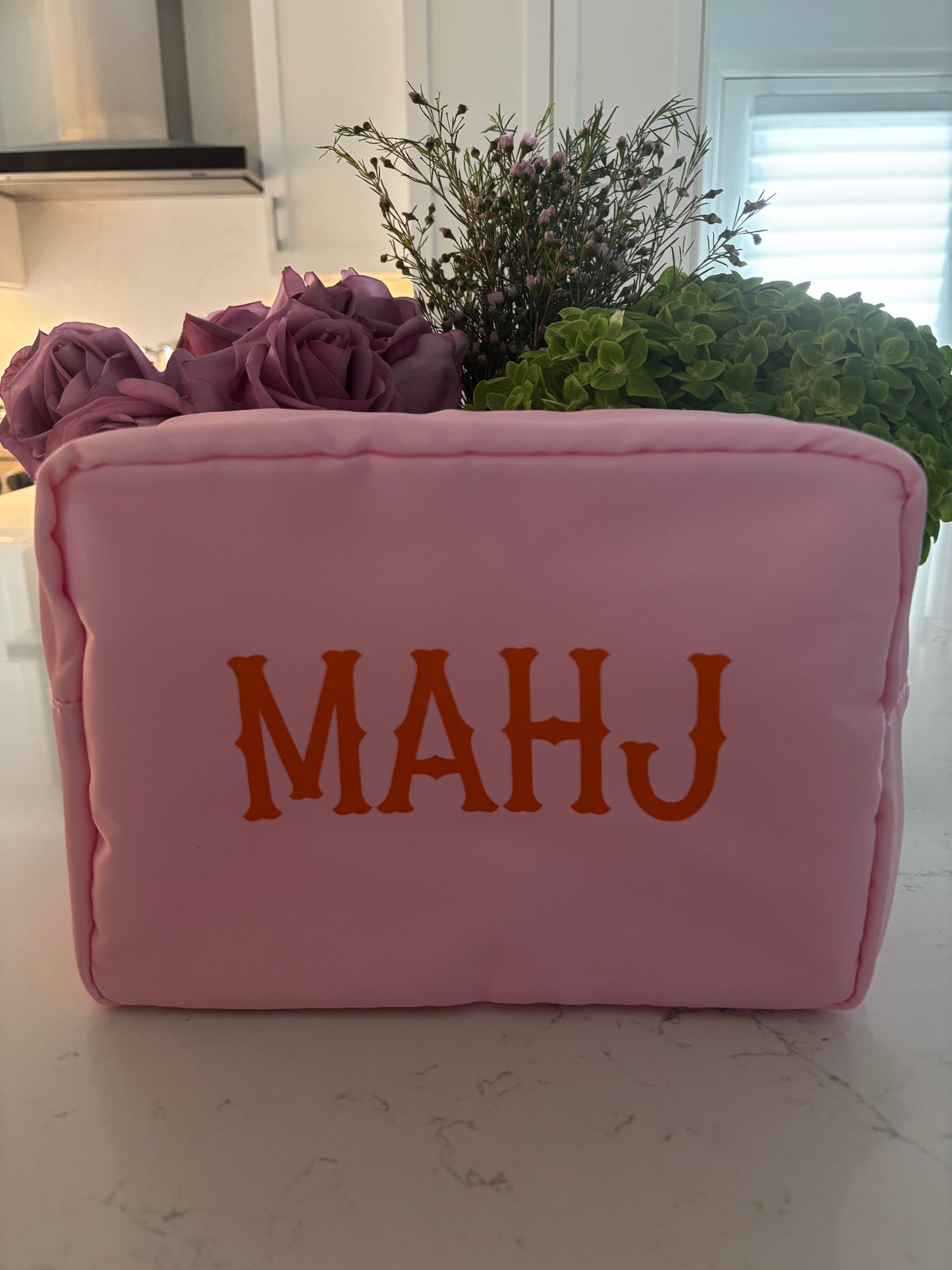 Pink nylon Mahj bag 11" x 5" x 7"