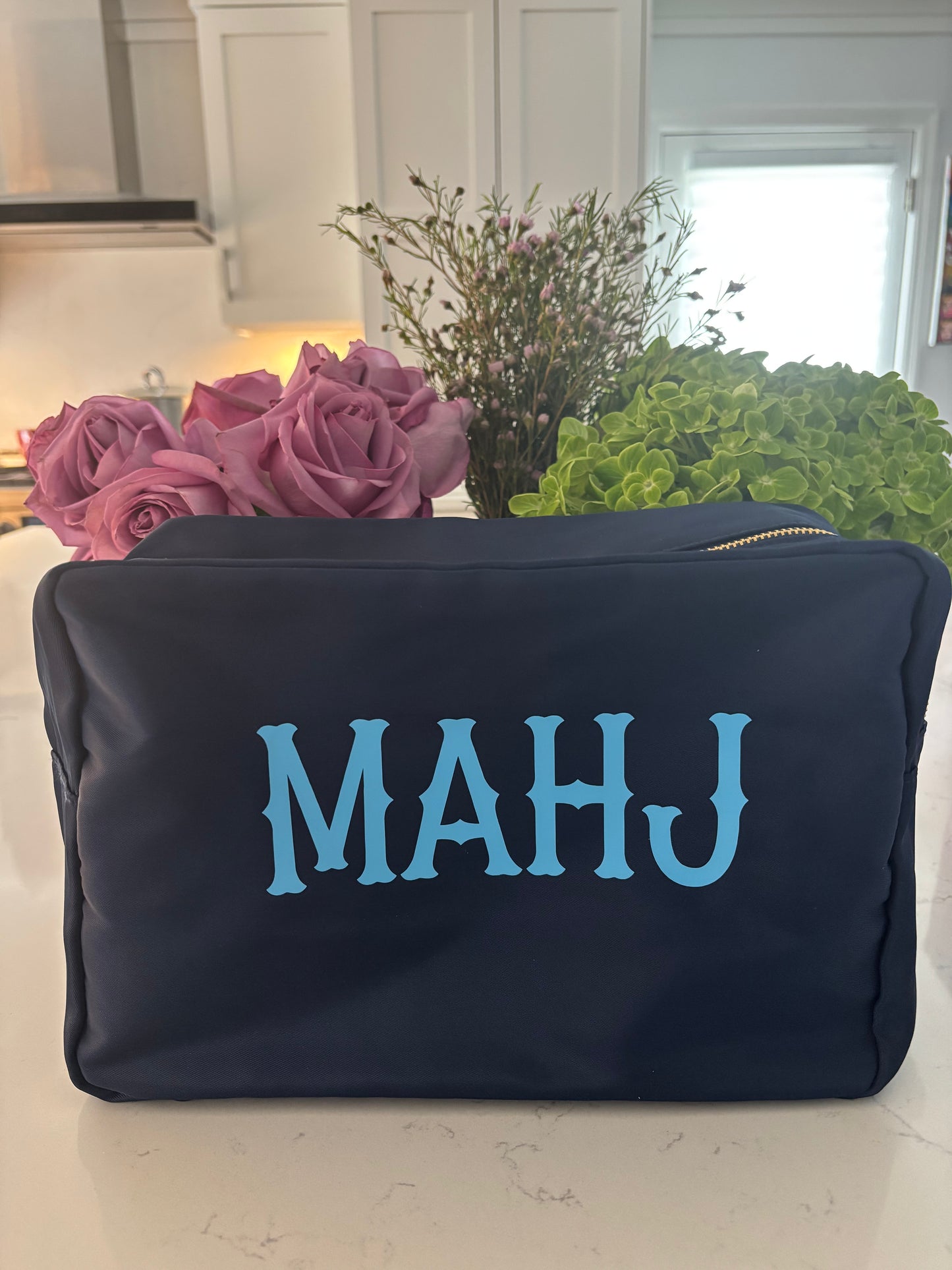 Navy nylon Mahj bag 11" x 5" x 7"