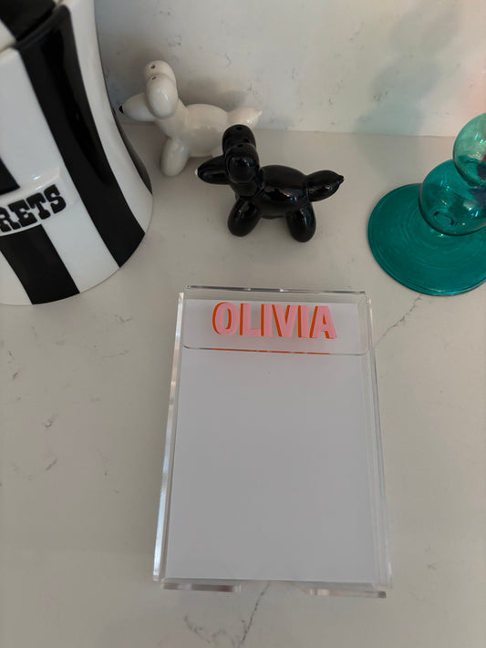 Personalized 4" x 6" acrylic memo holder (paper included) - your name