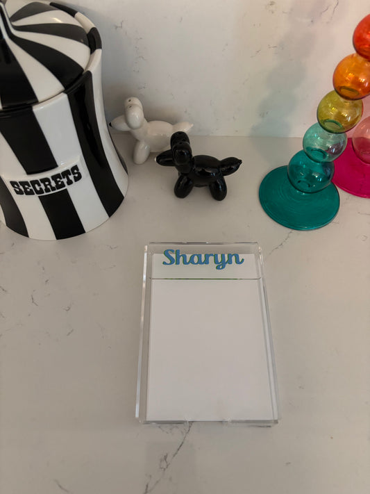 Personalized 4" x 6" acrylic memo holder (paper included) - your name