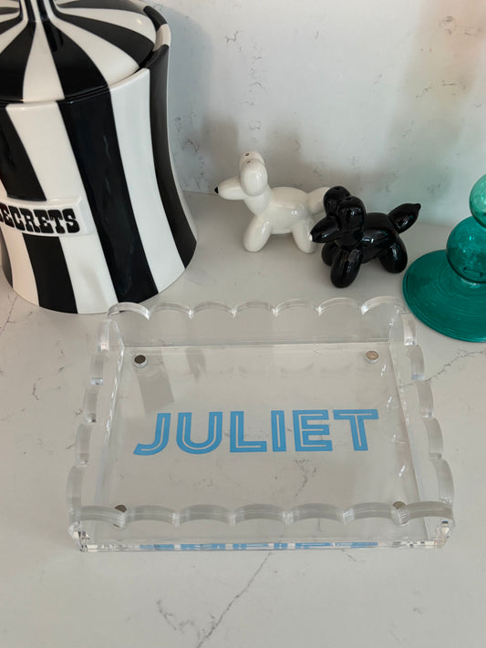 Personalized 5” x 7” clear acrylic scalloped edge tray - your name