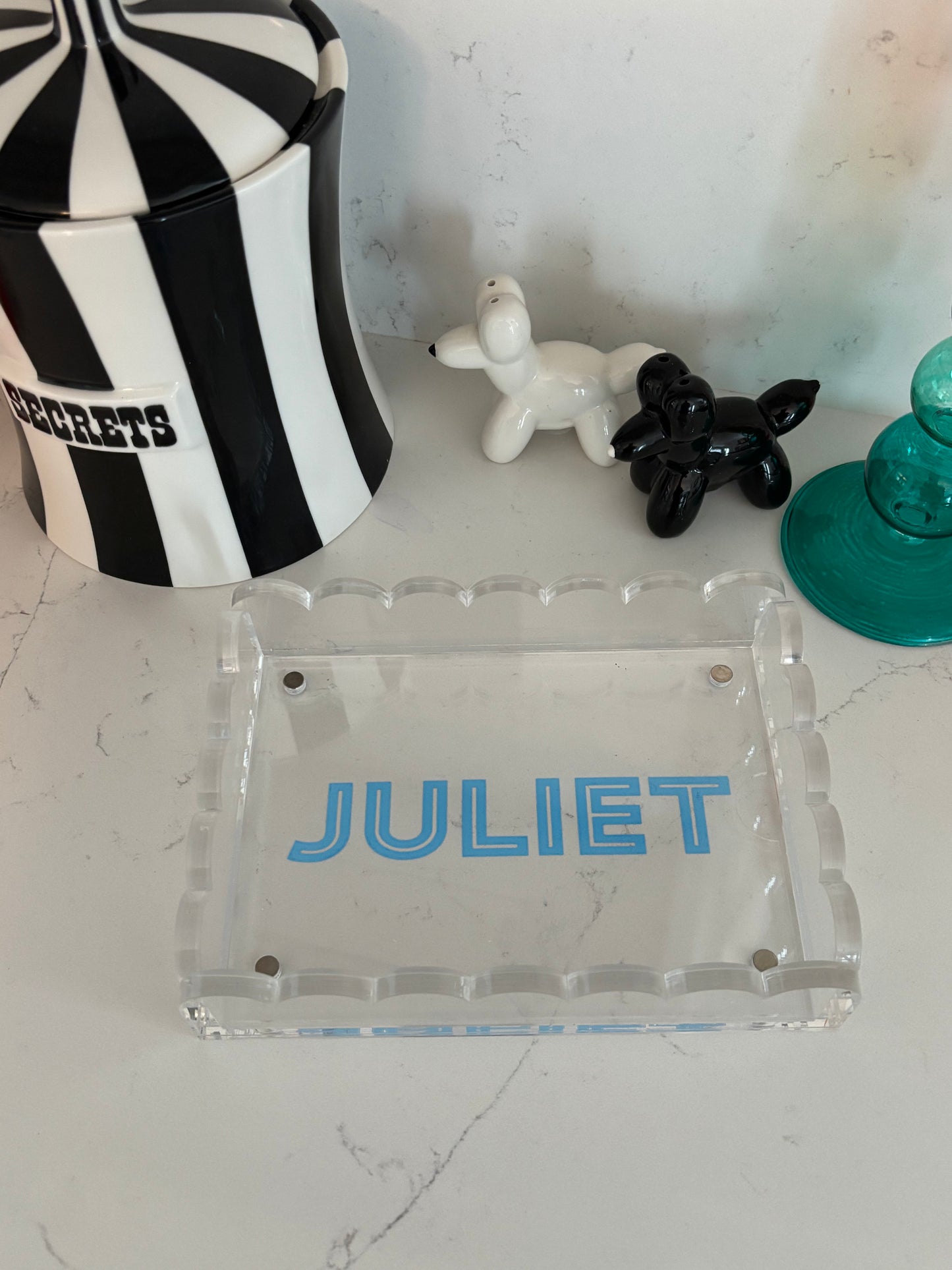 Personalized 5” x 7” clear acrylic scalloped edge tray - your name