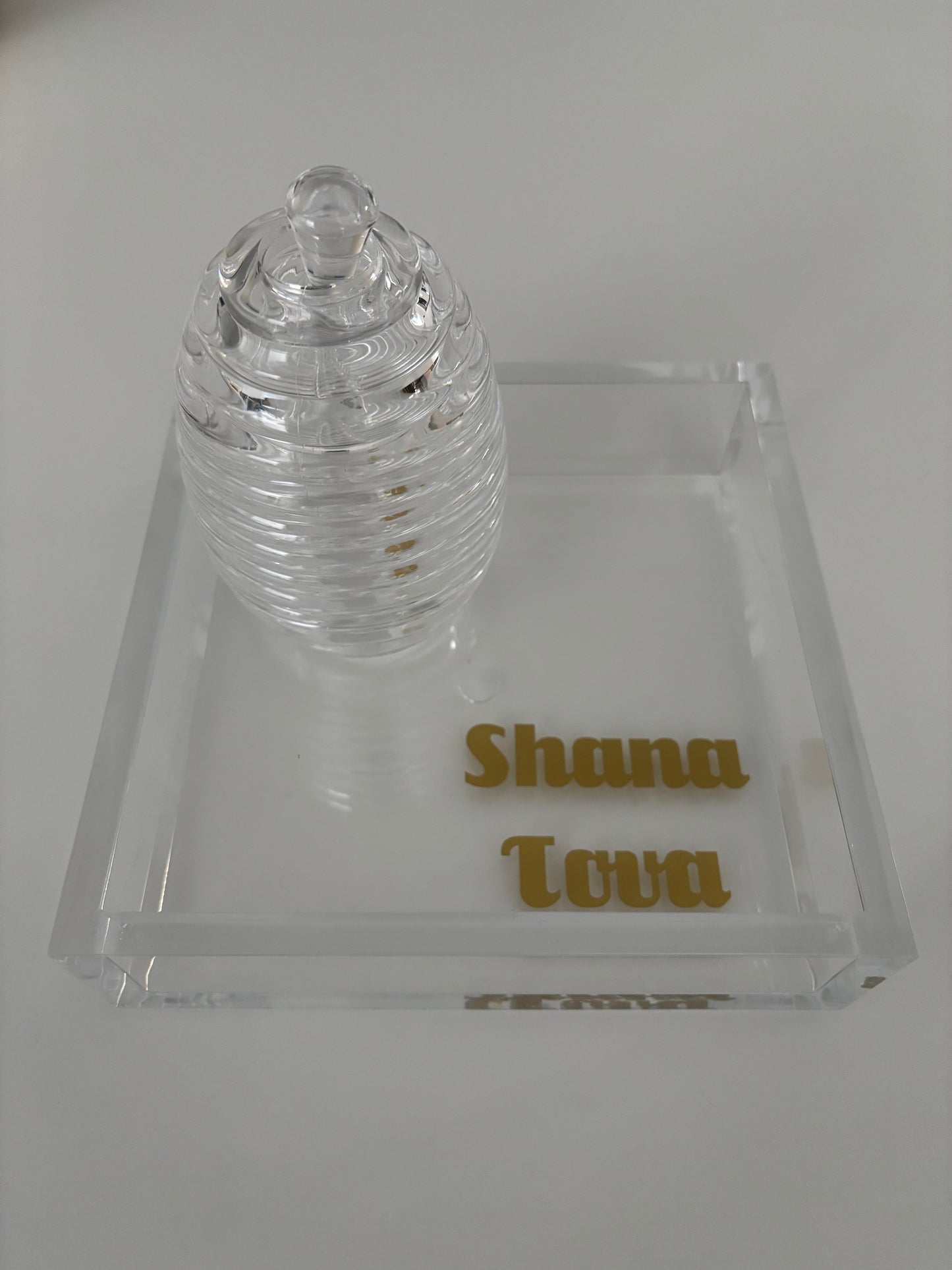 6” x 6” acrylic thick catch all tray with honey jar