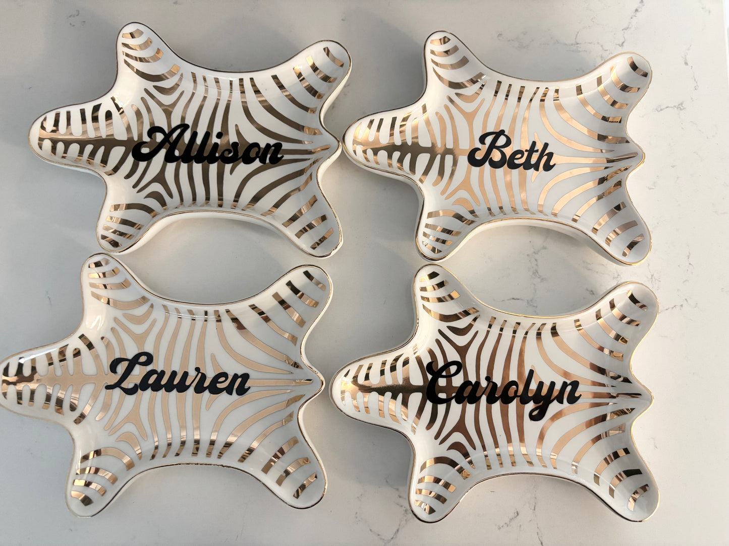 Personalized 4.5” x 7” ceramic gold animal jewelry tray