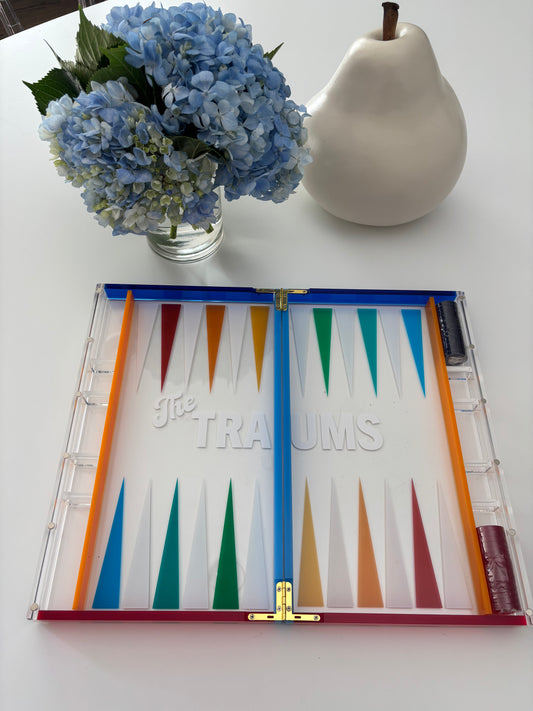 Personalized multi colored acrylic backgammon set