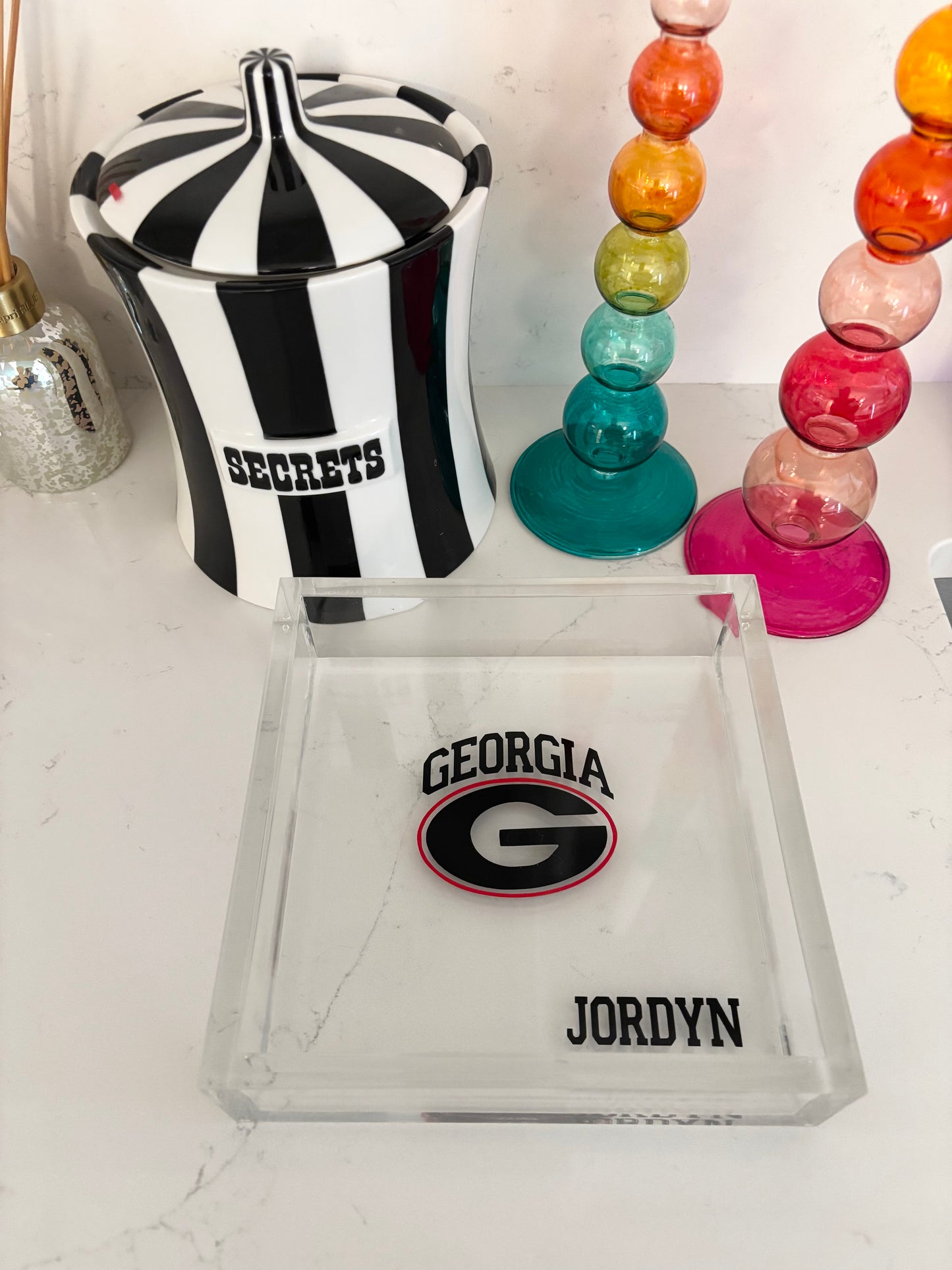 Personalized 6” x 6” acrylic thick catch all tray -GEORGIA & your name