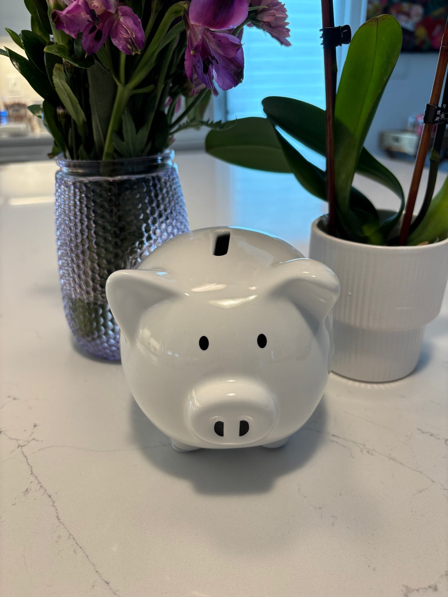 Personalized white ceramic piggy bank 6" x 4.5" x 5"