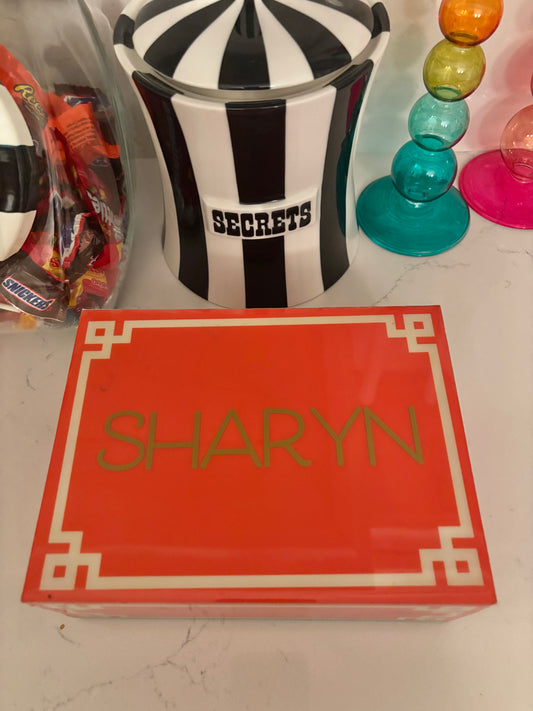 Personalized orange 8" x 6" catchall box with any name