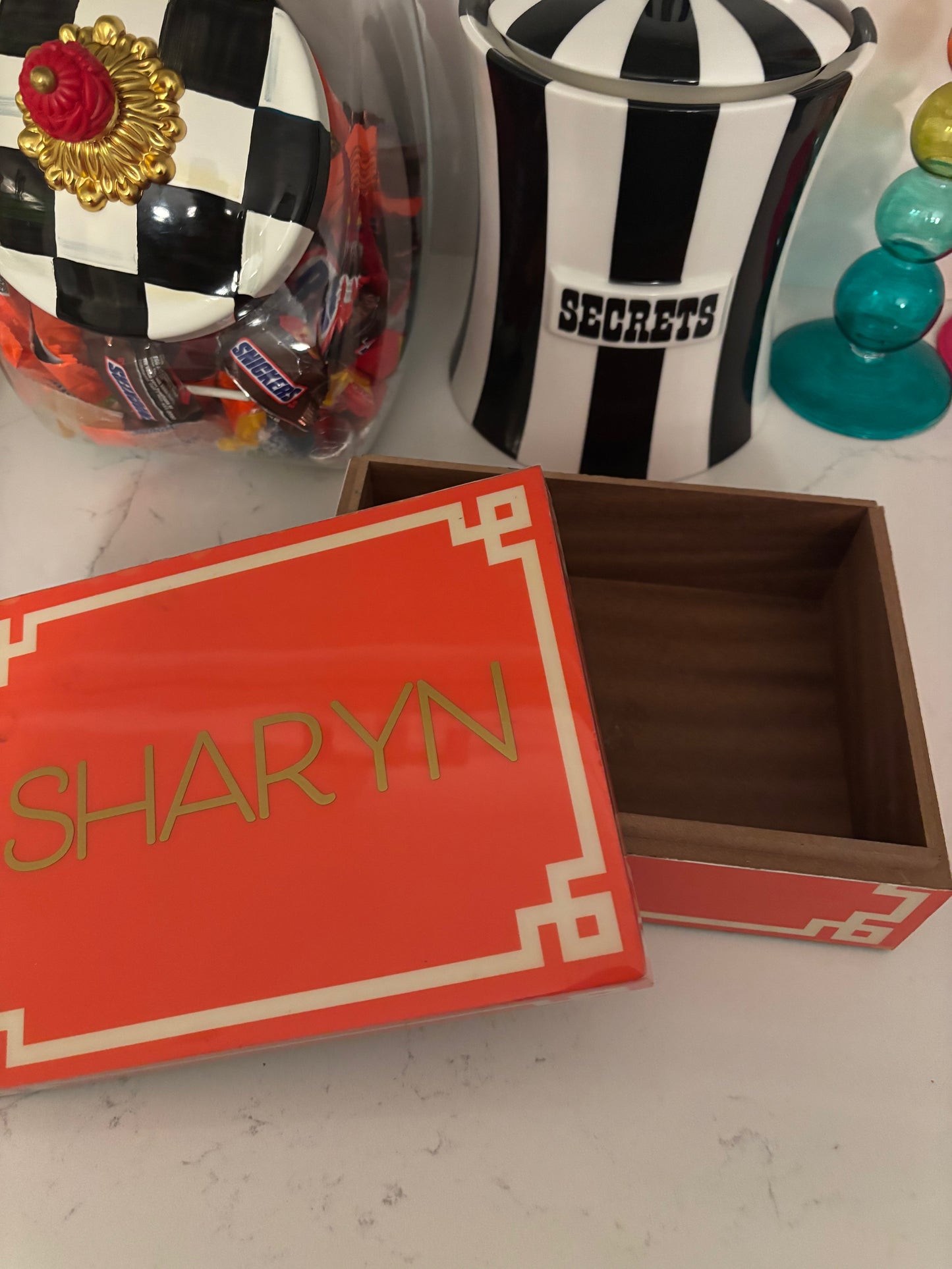 Personalized orange 8" x 6" catchall box with any name