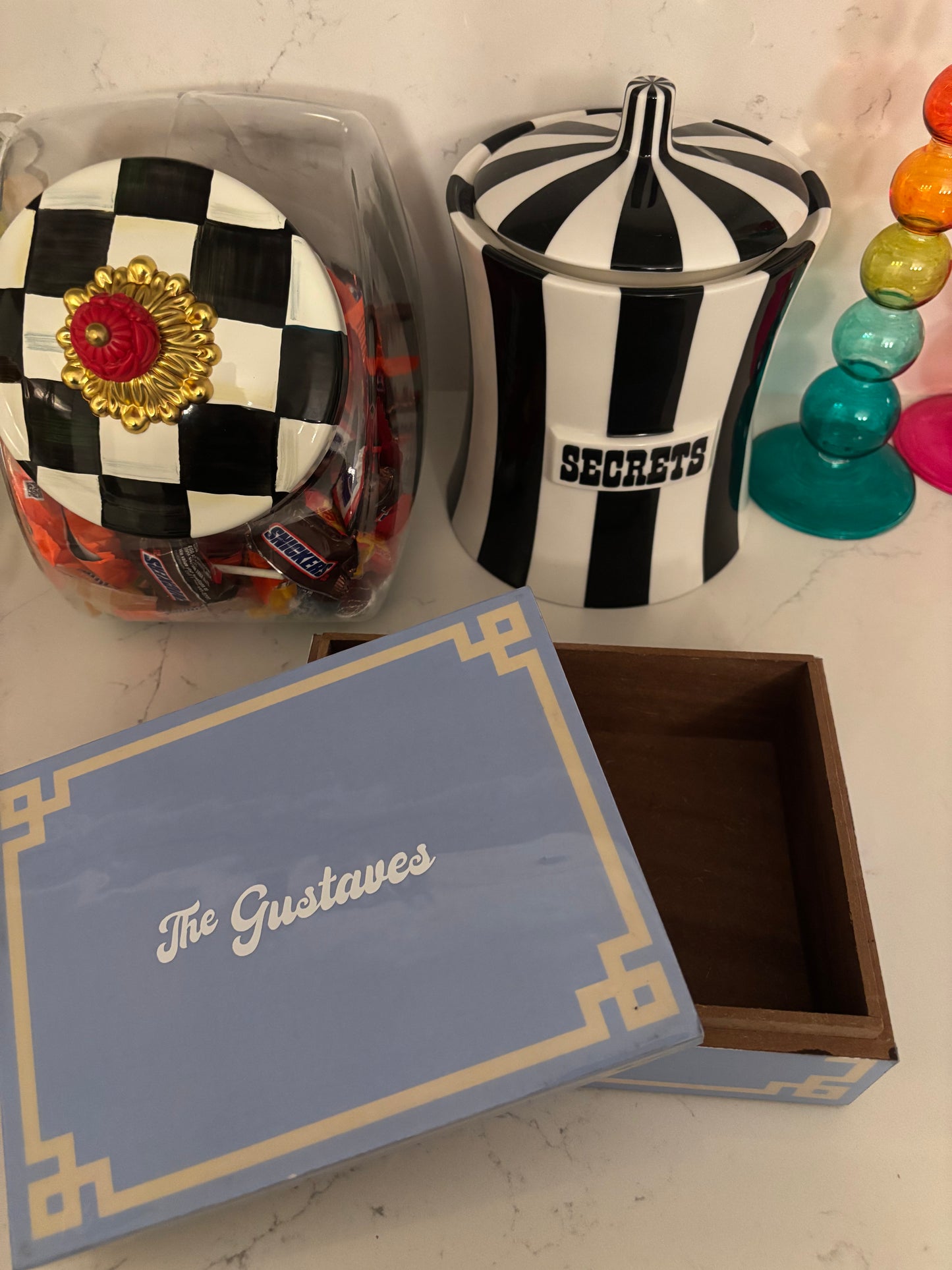 Personalized light blue 8" x 6" catchall box with any name